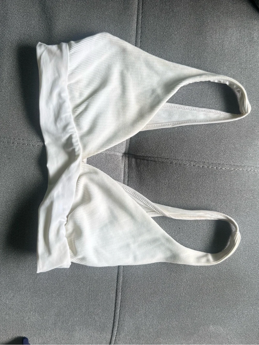 Frankie's Bikinis White Ribbed Triangle Swim Top